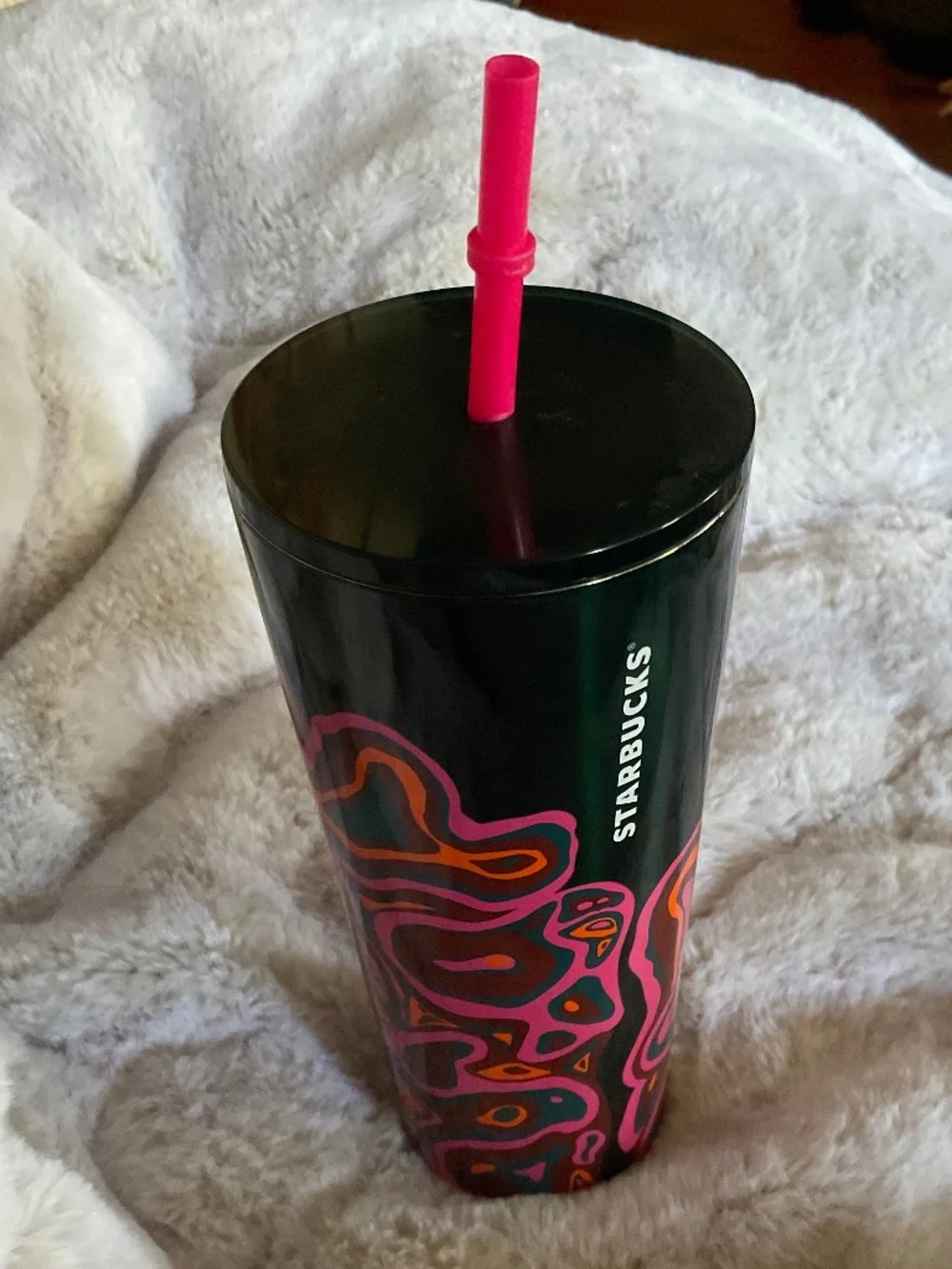Starbucks Fall Black & Magenta Wavey Graphic Stainless Steel Tumbler